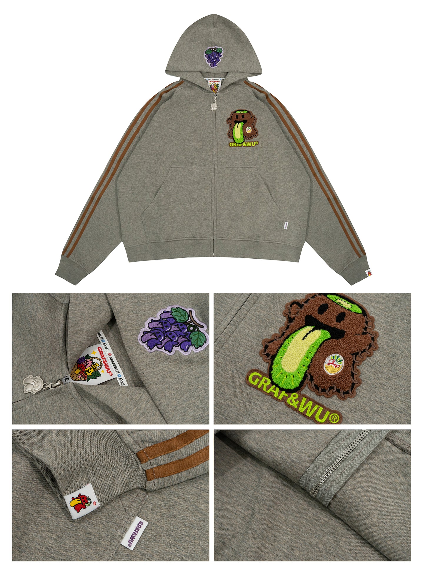GRAF&WU Fruit Party Peach Lychee Banana Cute Ghost Thin Zip-up Hoodie