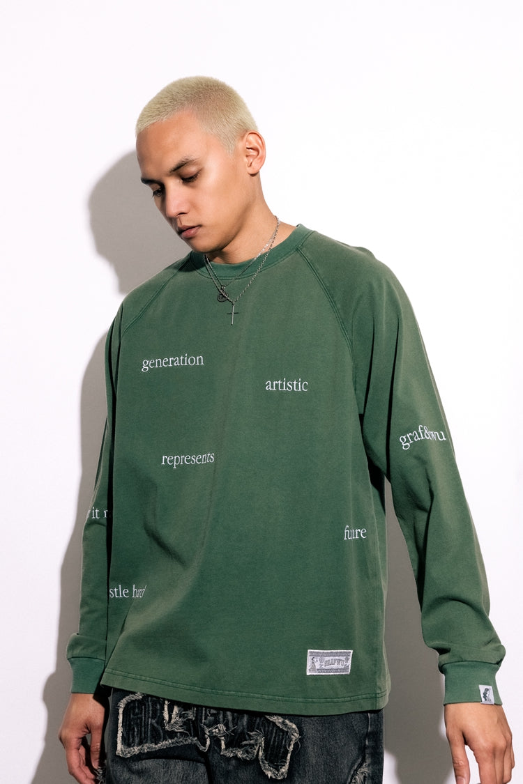 GRAF&WU Keep It Rare Hustle Hard Slogan Vintage Long-sleeve Shirt