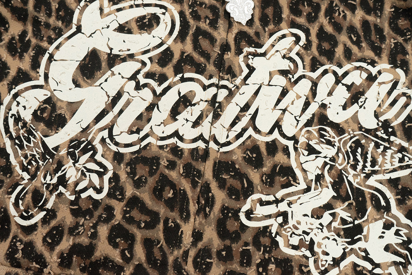 GRAF&WU Vintage Worn-in Leopard Print AK Angel Zipper Hoodie