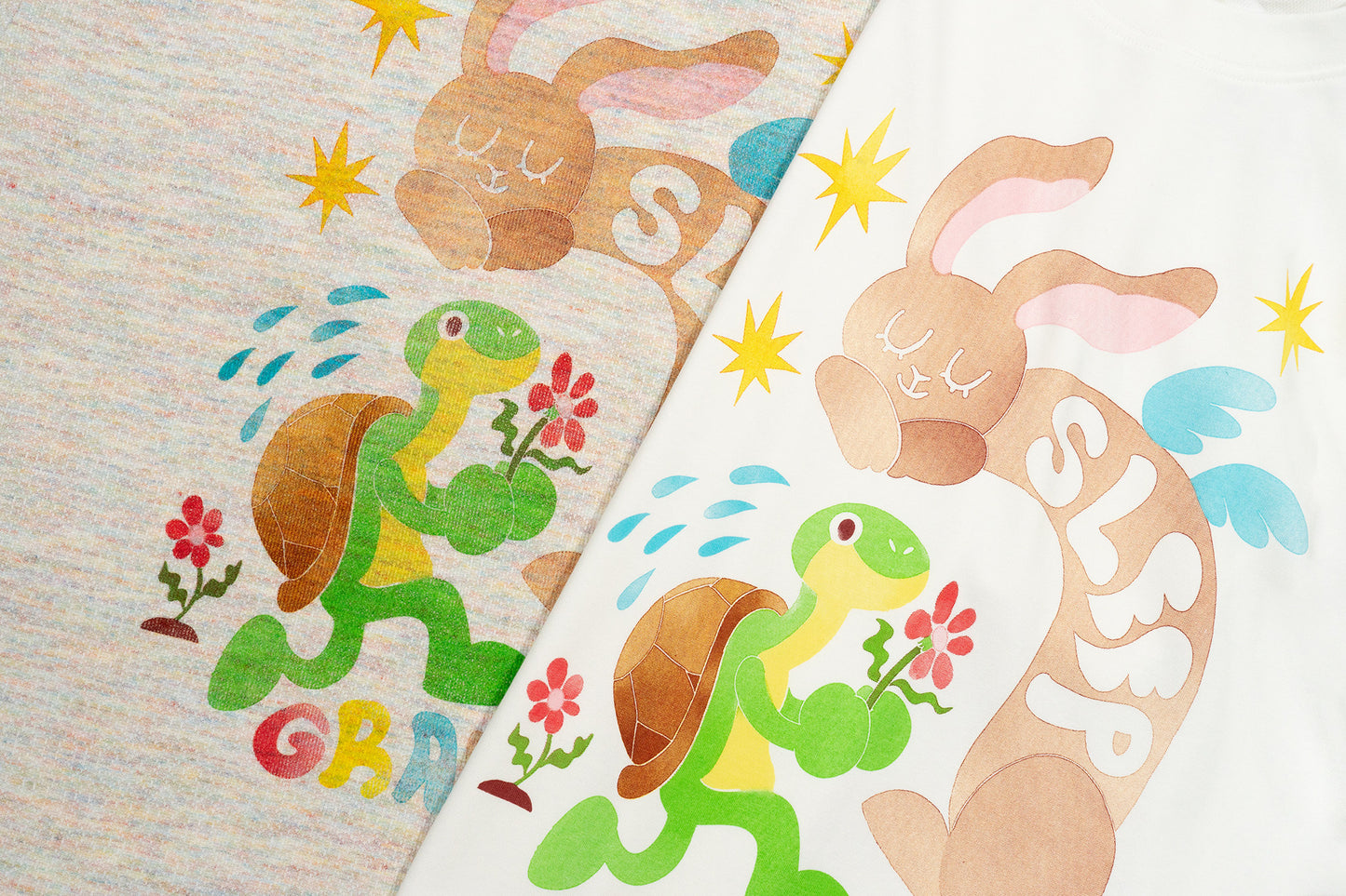 GRAF&WU【Giraffe Fable】Tortoise And Hare Race Star Print Street Ice Silk T-Shirt
