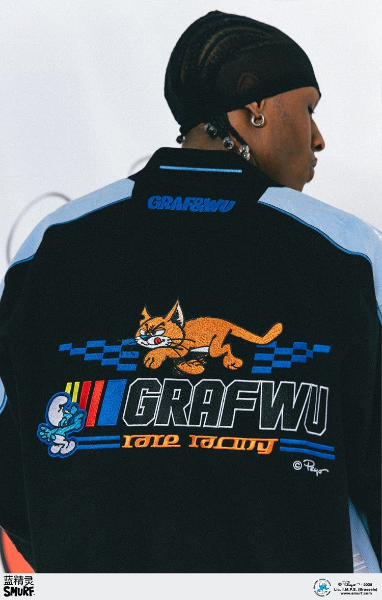 GRAF X SMURF Collaboration Fashion Embroidered Racing Jacket | Limited Edition Streetwear