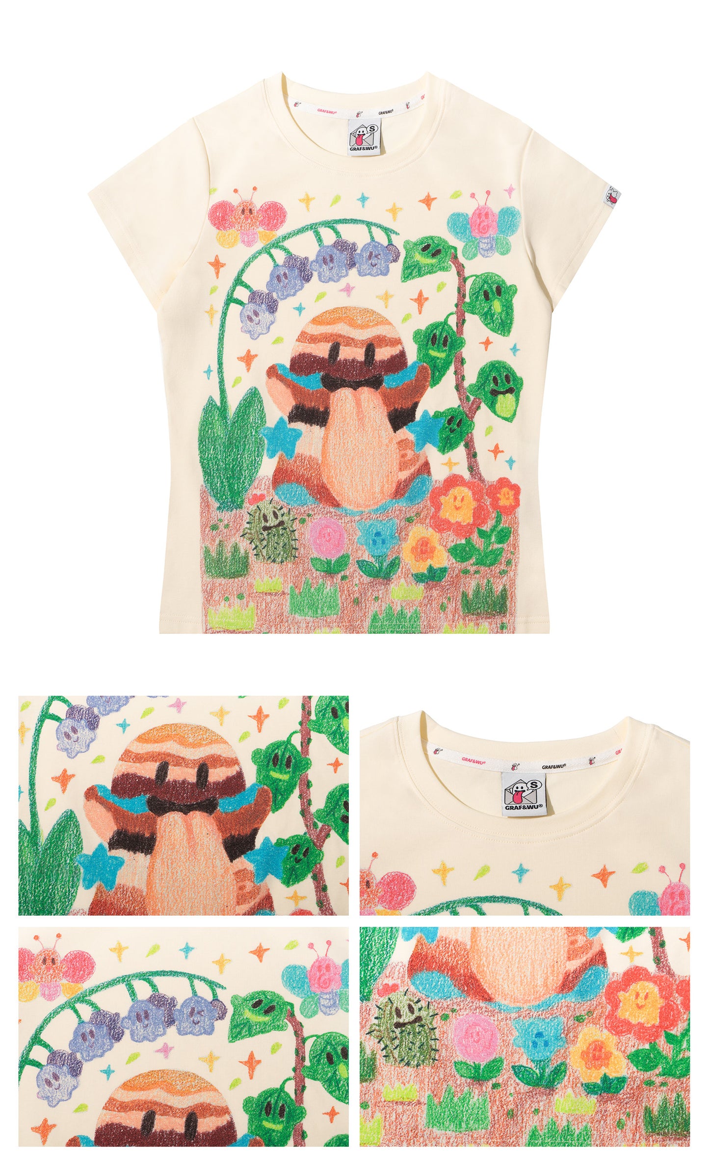 GRAF&WU Artistic Painted Solar System Planets Cute Ghost Hot Girl T-shirt