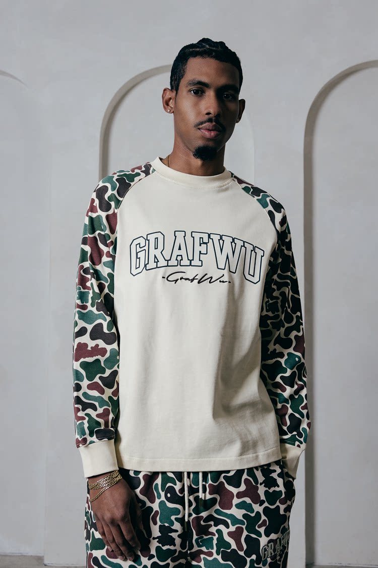 GRAF&WU Hidden Attack Camouflage Loose Raglan Long-Sleeve T-Shirt