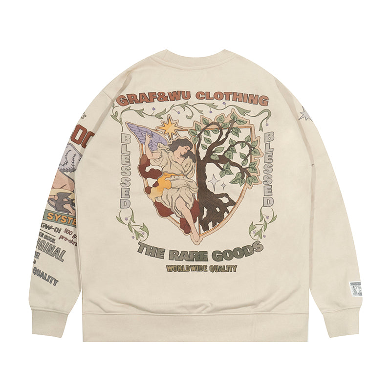 GRAF&WU Goddess Blessing Graphic Oversize Crew Neck Sweatshirt