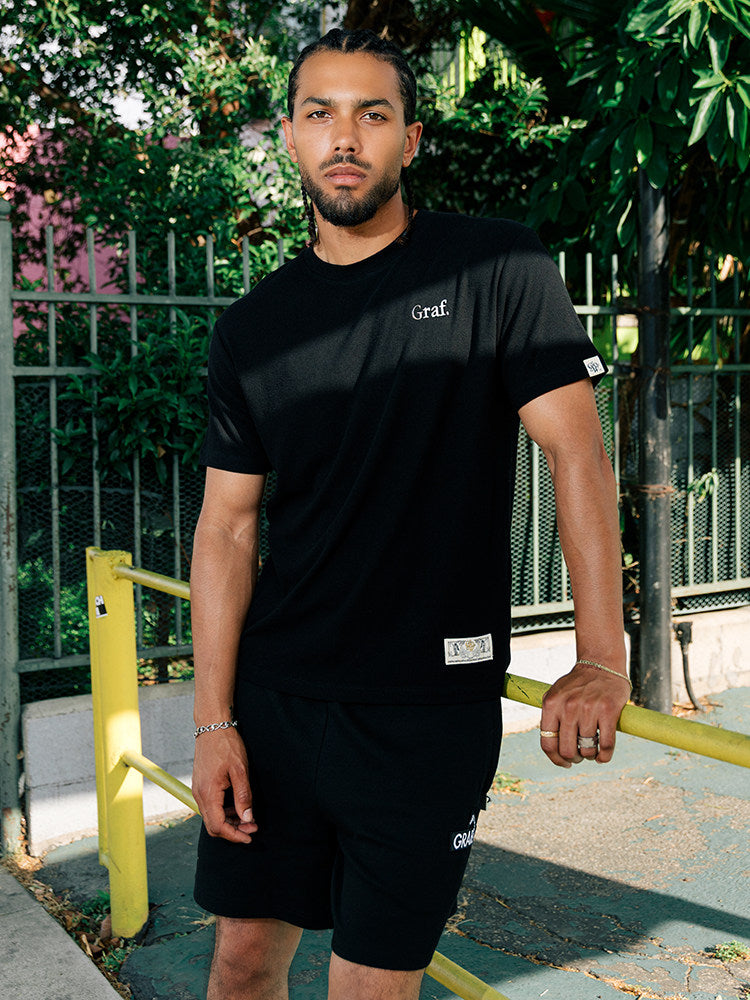GRAF&WU Brand Letter Embroidered Graphic Tee Unisex Oversized Streetwear