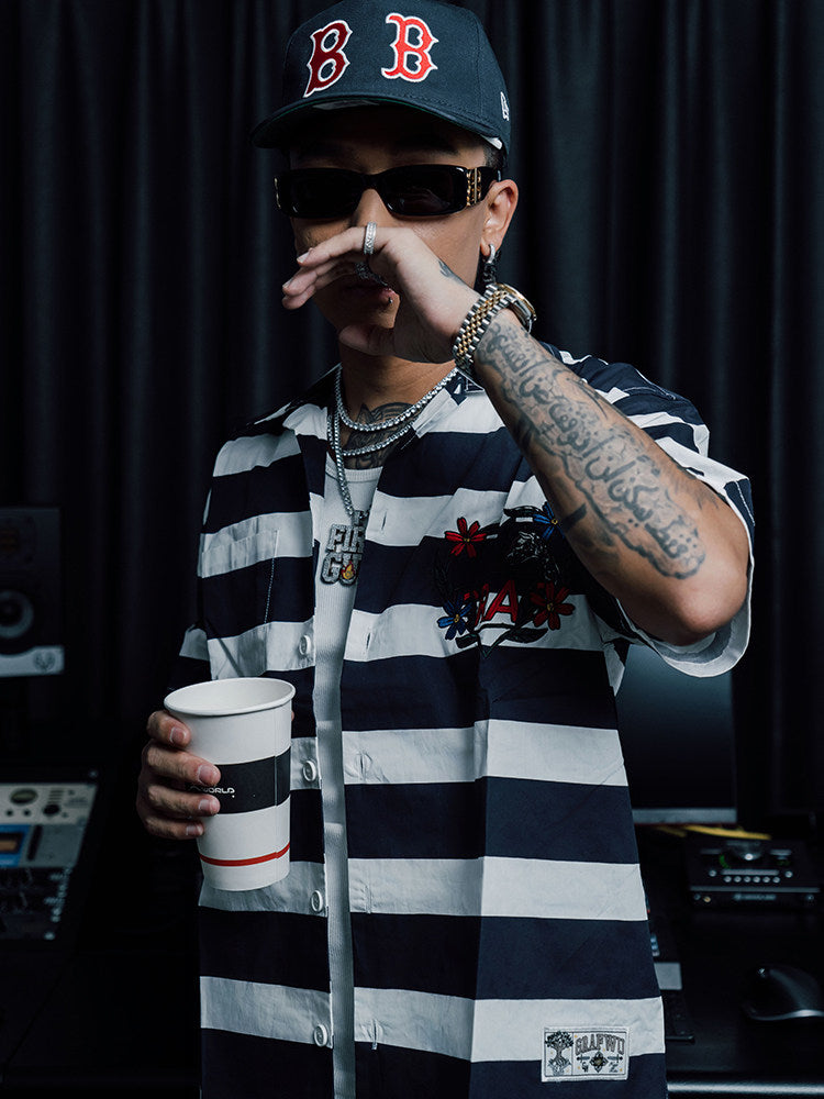 GRAF&WU Embroidered Striped Shorts Casual Summer Streetwear
