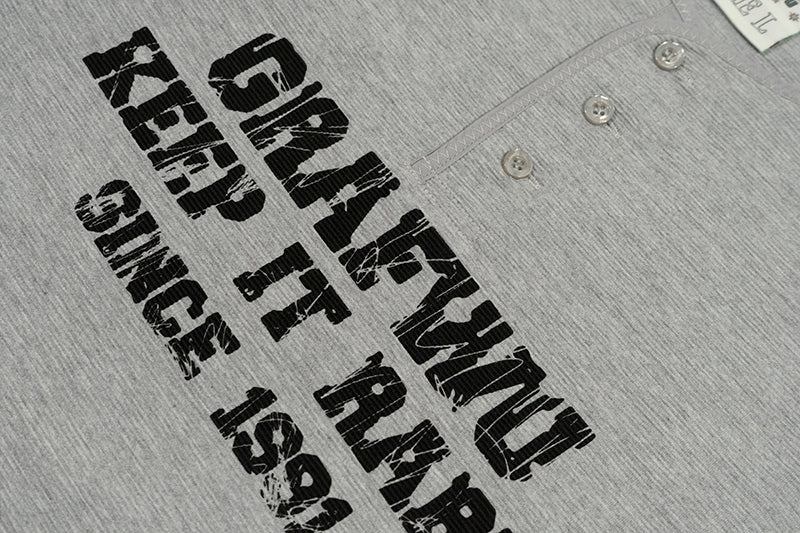 GRAF&WU Vintage Letter Cotton Henley Collar Long-sleeve Shirt