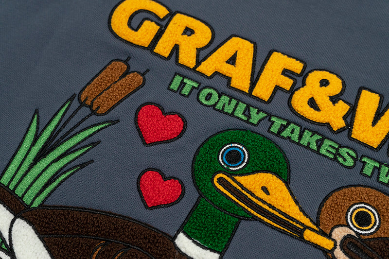 GRAF&WU Ducks Eembroidery Couple Fleece  Crewneck Sweatshirt