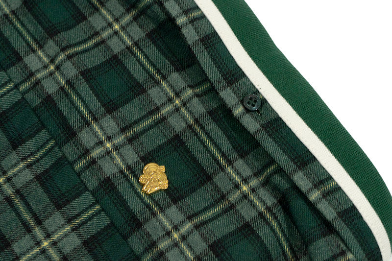 GRAF&WU Embroidered Plaid Button Up Shirt Ribbed Trim Oversized Streetwear