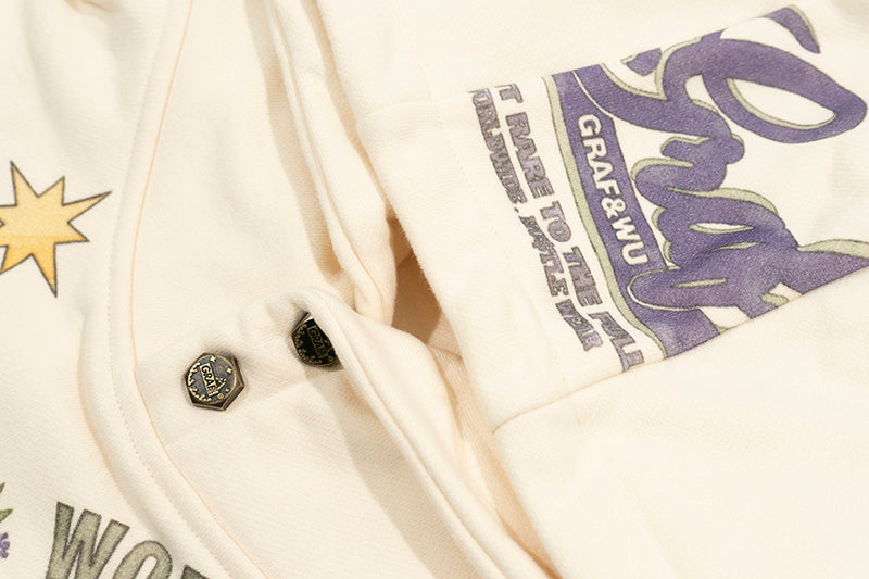 GRAF&WU Peace Dove Giraffe Flower Brass Button Fleece Hoodie