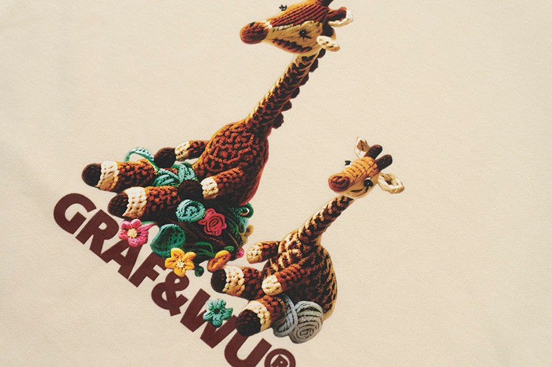 GRAF&WU Handmade Crocheted Giraffe Doll Design Cotton T-Shirt
