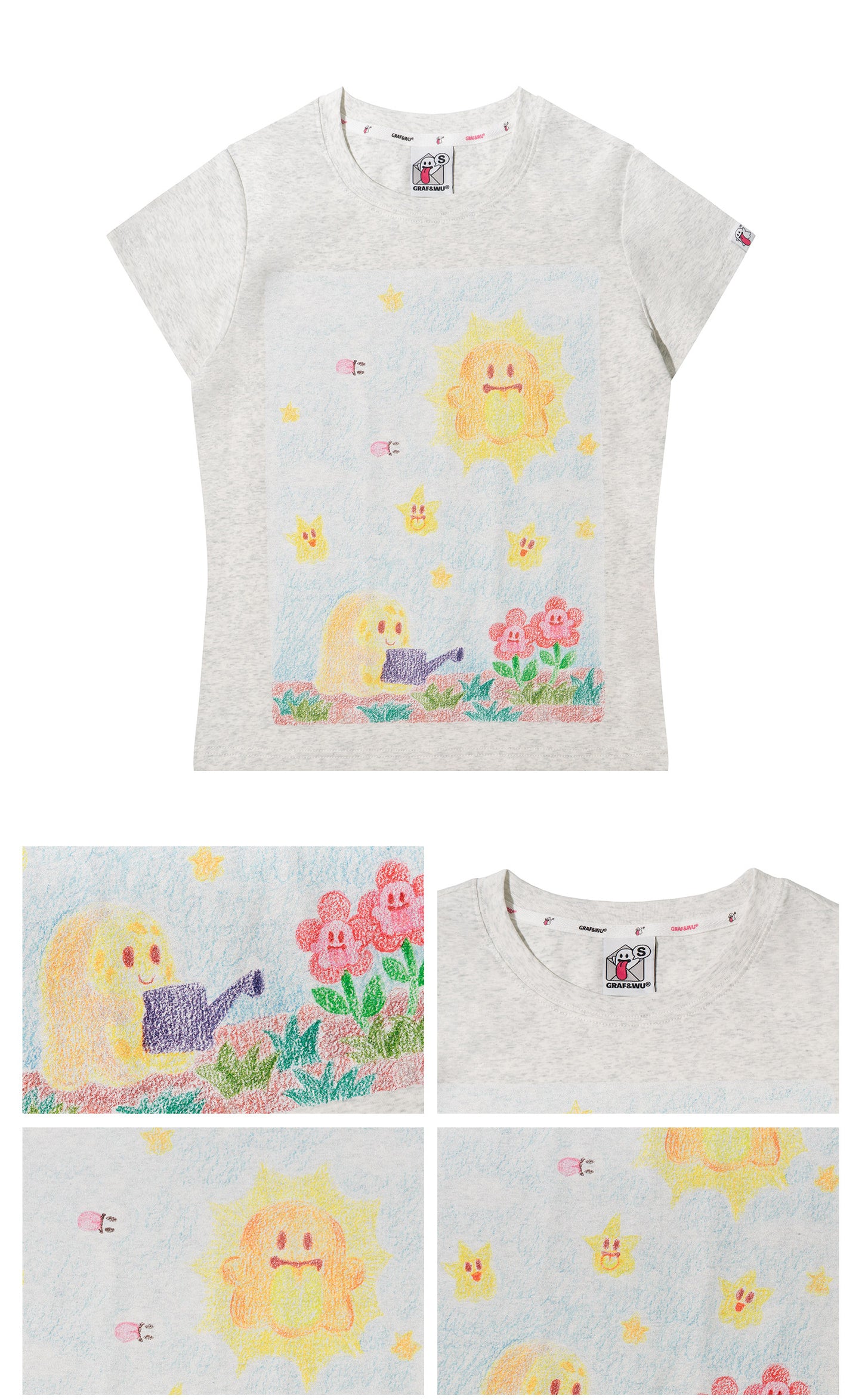 GRAF&WU Artistic Painted Solar System Planets Cute Ghost Hot Girl T-shirt