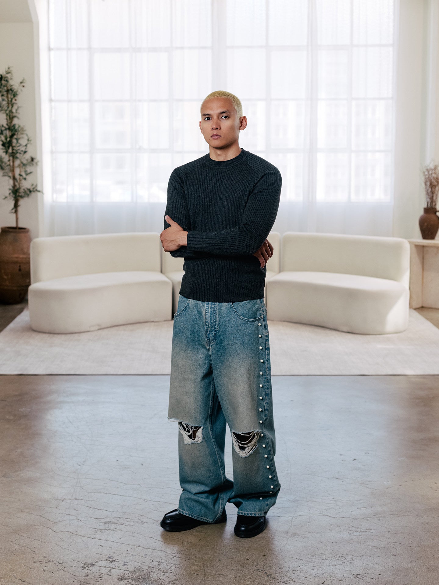 GRAF&WU Slim-fit Chunky Ribbed Patchwork Base Sweater