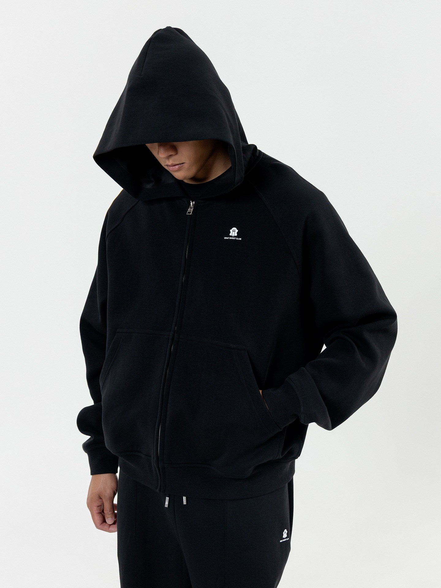 GRAF&WU Little Angel Cute Ghost Giraffe Satin Lining Zip-up Hoodie