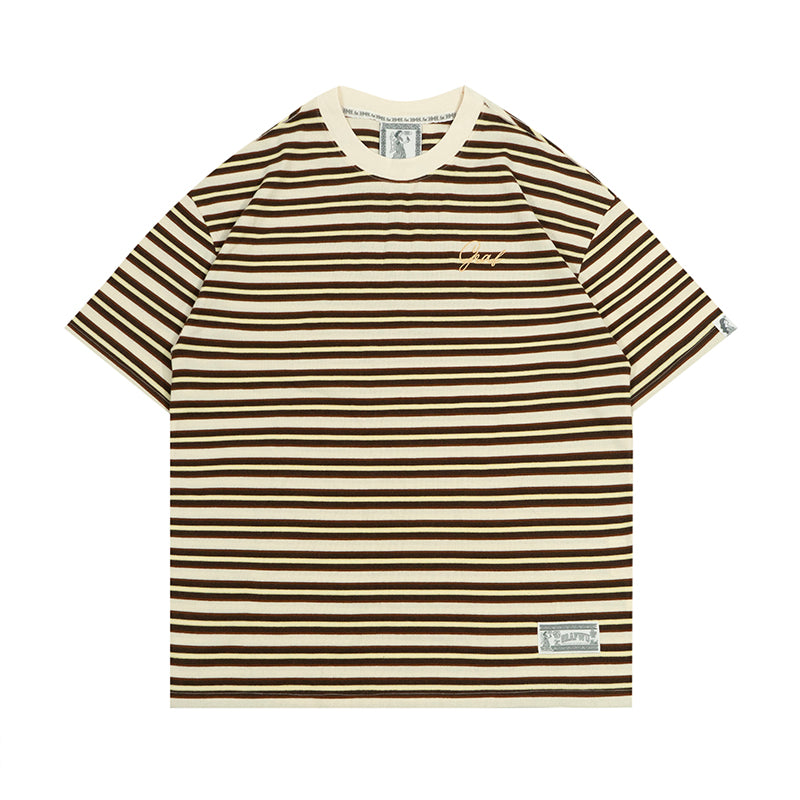 GRAFWU Simple Letter Embroidery Stripes T-Shirts