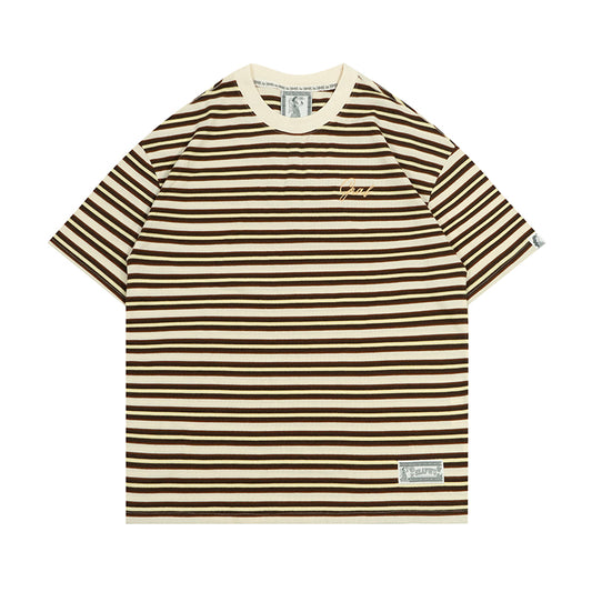 GRAFWU Simple Letter Embroidery Stripes T-Shirts