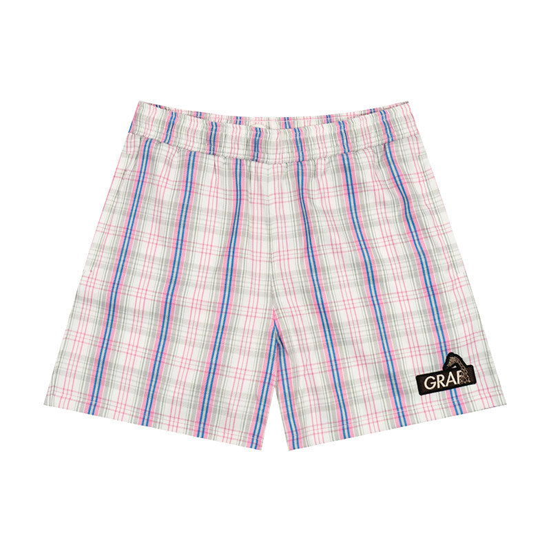 GRAF&WU Classic Deer Embroidery Futuristic Plaid Design Casual Shorts