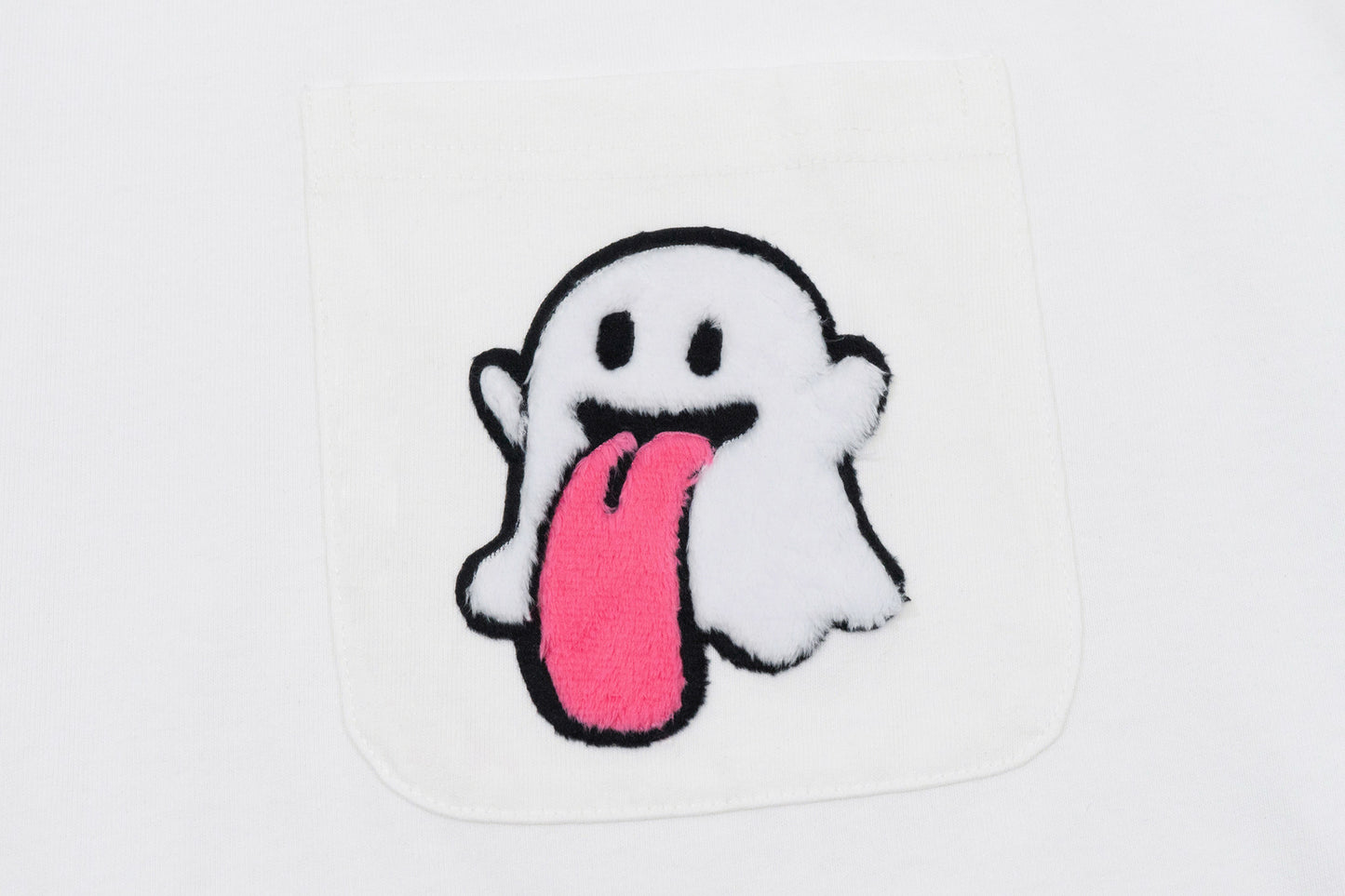 GRAF&WU Plush Cute Ghost Character Pattern Pocket T-shirt