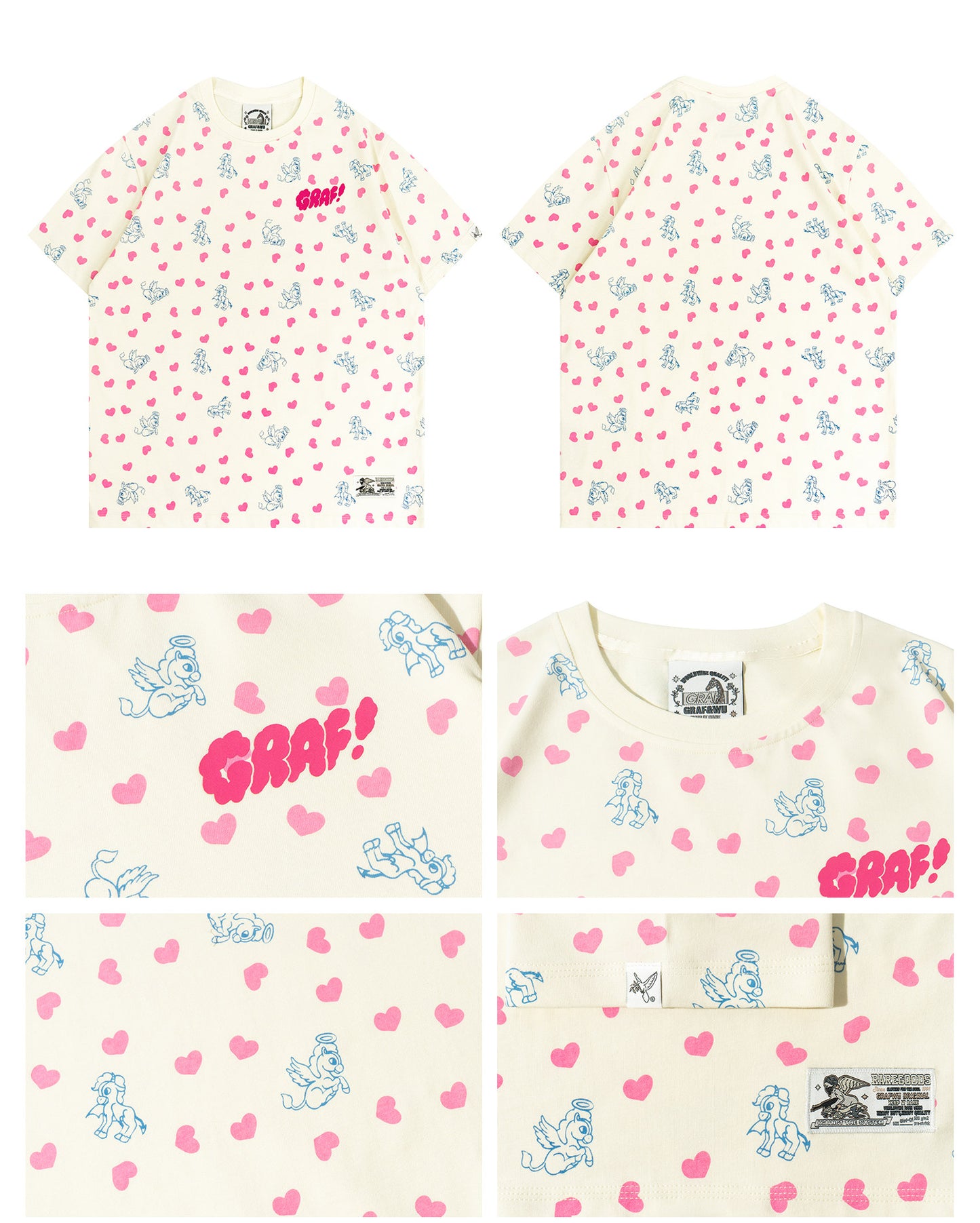 GRAF&WU Cartoon Angel Pony Heart-shaped Cute Aesthetic Cotton T-shirt