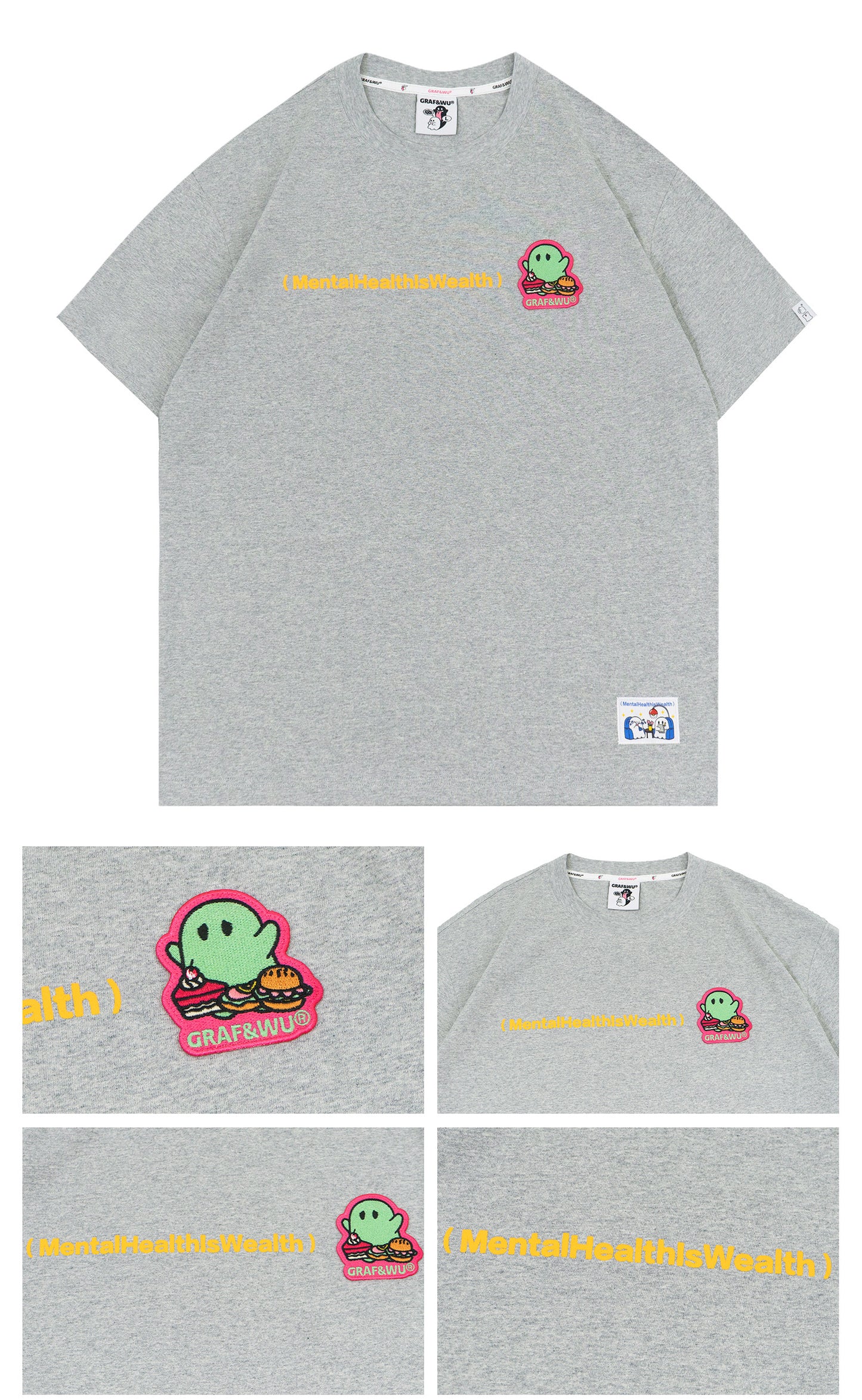 GRAF&WU Mental Health Series Cute Ghost Embroidery Graphic T-Shirt