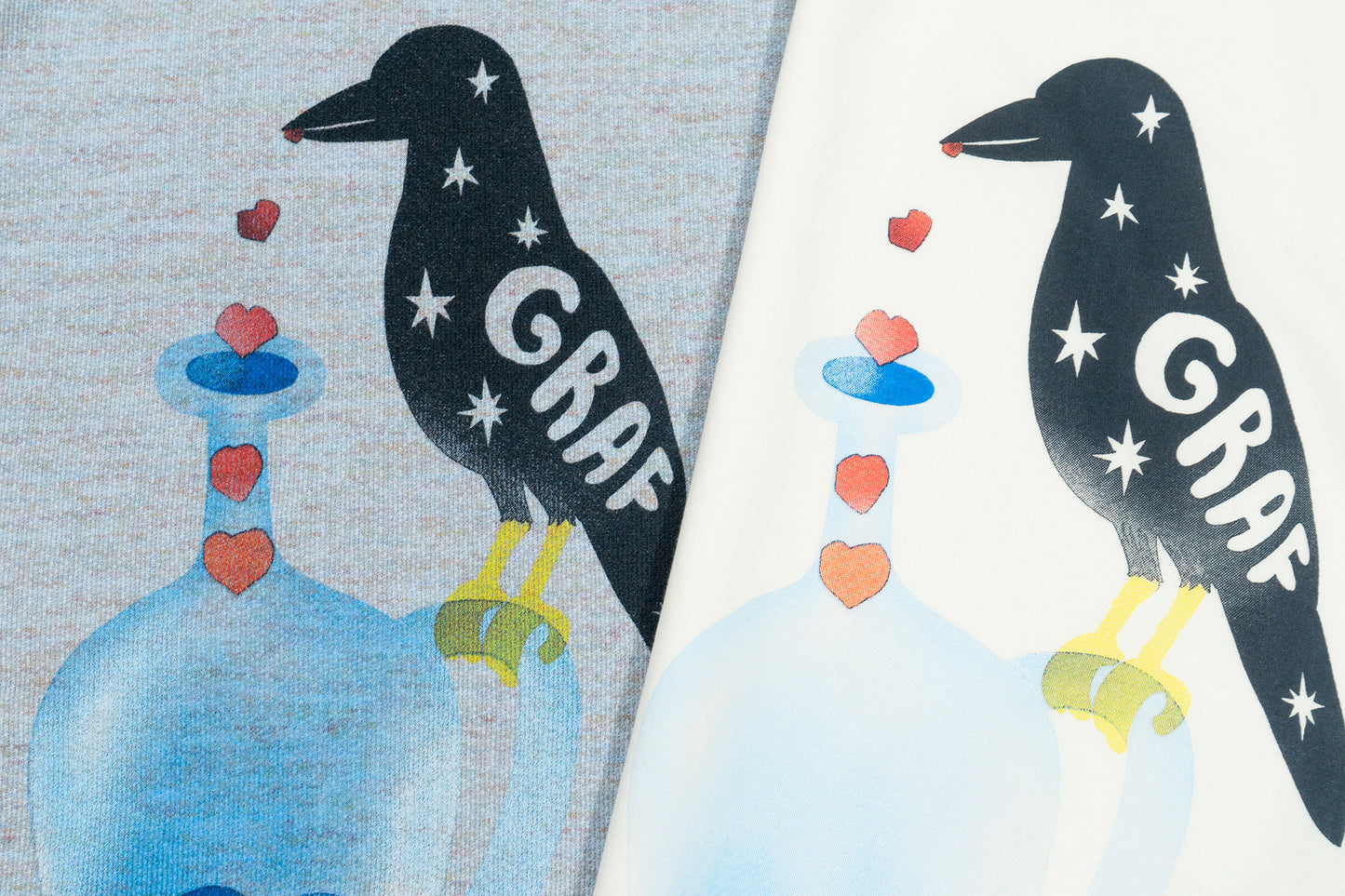 GRAF&WU【Giraffe Fable】Black Crow Drinking Water Print Streetwear Cool Feeling T-Shirt