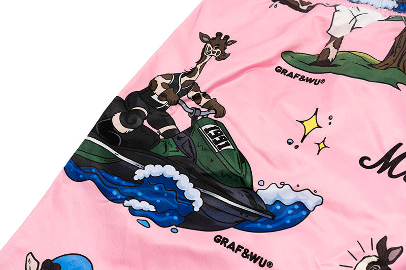 GRAF&WU Street Activity Style Giraffe Pattern Vacation Beach Shorts