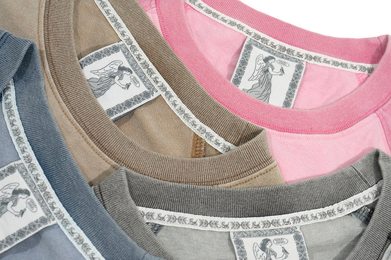 GRAF&WU Washed Distressed Phantom Letter Print Couple Raglan Long Sleeves