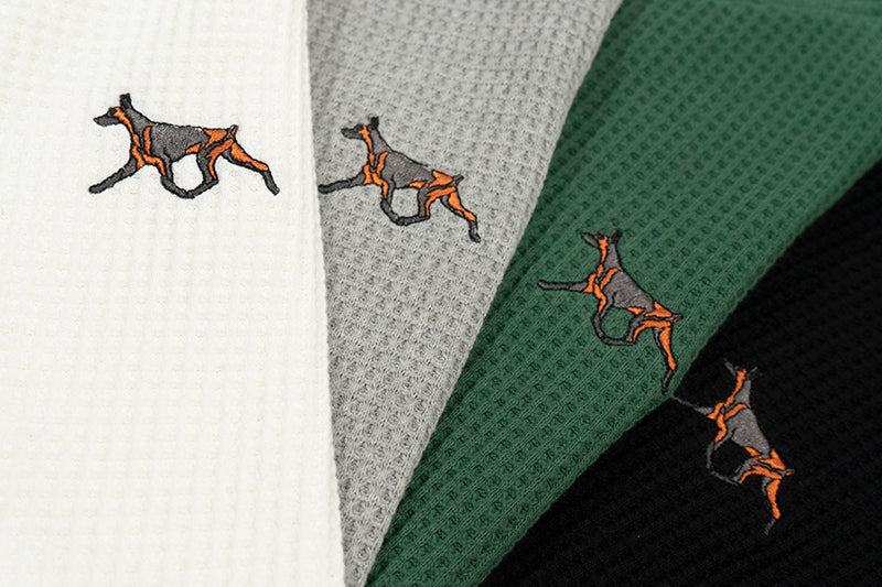 GRAF&WU Running Doberman Embroidery Waffle Cotton Long Sleeve Shirt