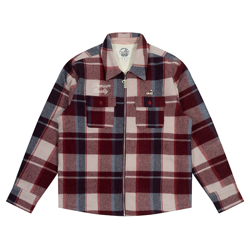 GRAF&WU Metal Deer Logo Woolen Checked Shirt Jacket