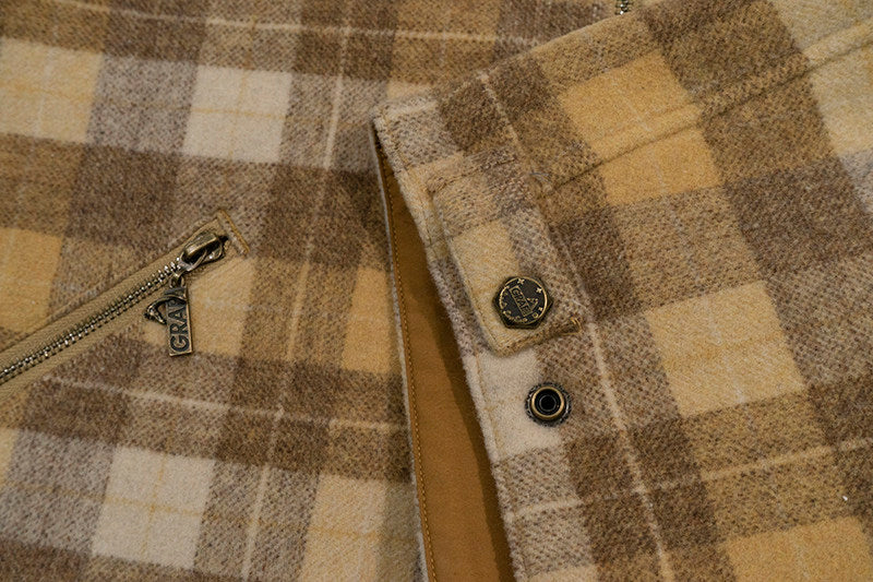 GRAF&WU Leather Collar Luxury Wool Retro Plaid Detroit Jacket