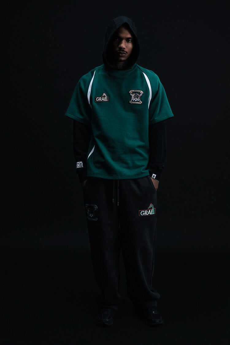 GRAF&WU Blokecore Floral Embroidery Thin Layered Look Jersey Hoodie