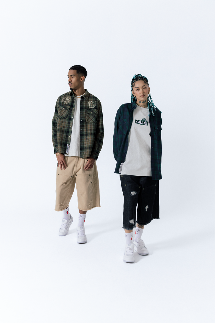 GRAF&WU Embroidery GW Streetwear Checked West Coast Brushed Shirt