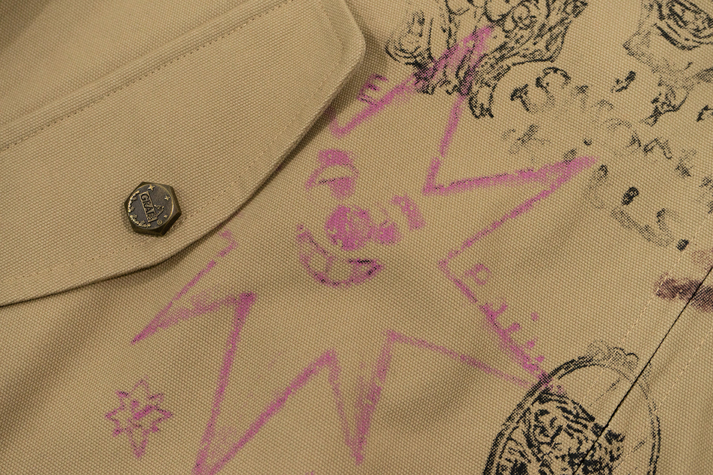 GRAF&WU Leather Collar Harrington Graffiti Vintage Jacket