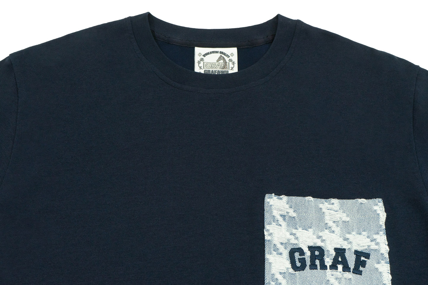 GRAF&WU Washed Houndstooth Star Pattern Denim Pocket Cotton T-shirt