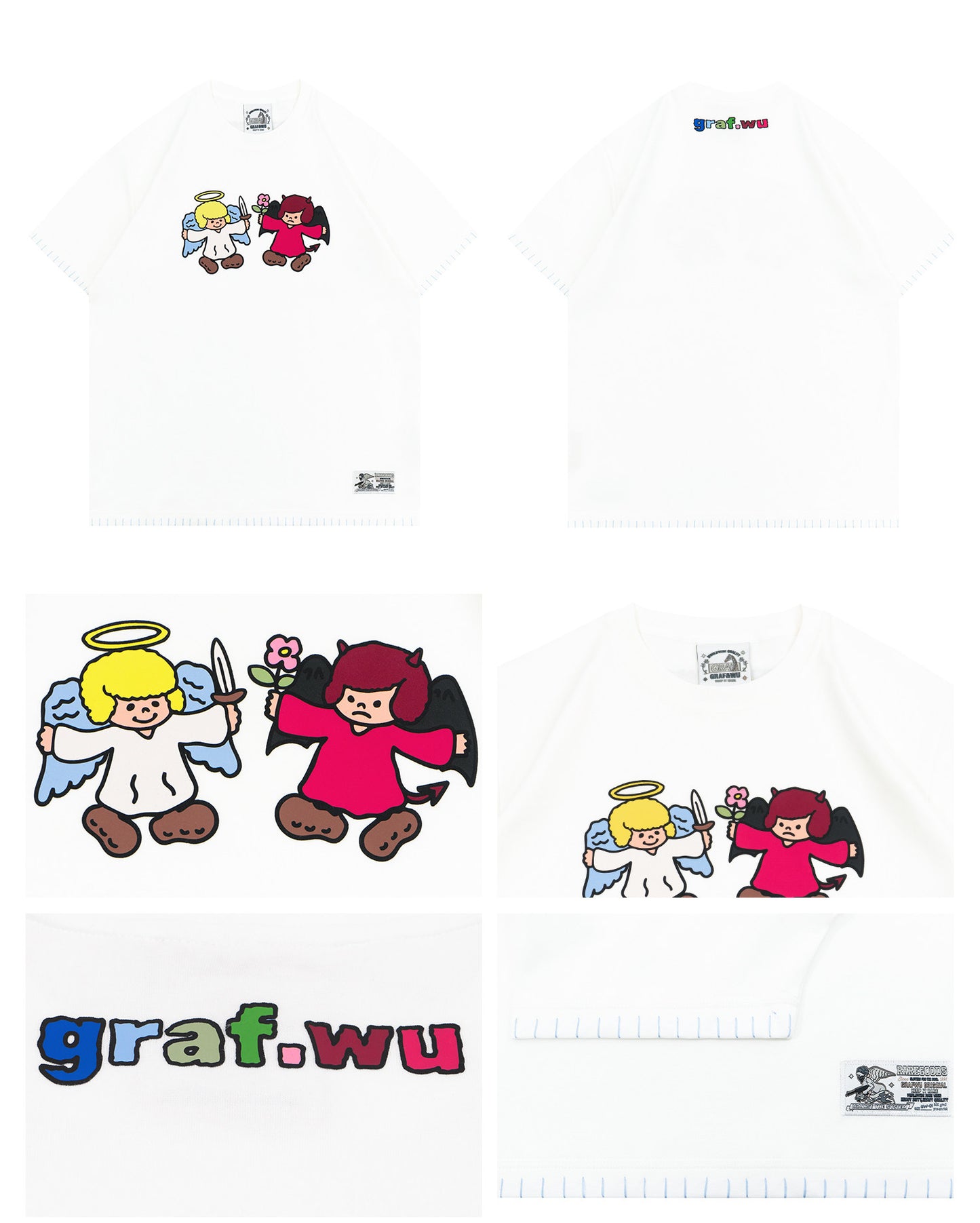 GRAF&WU Cartoon Retro Angel Devil Streetwear Loose T-shirt