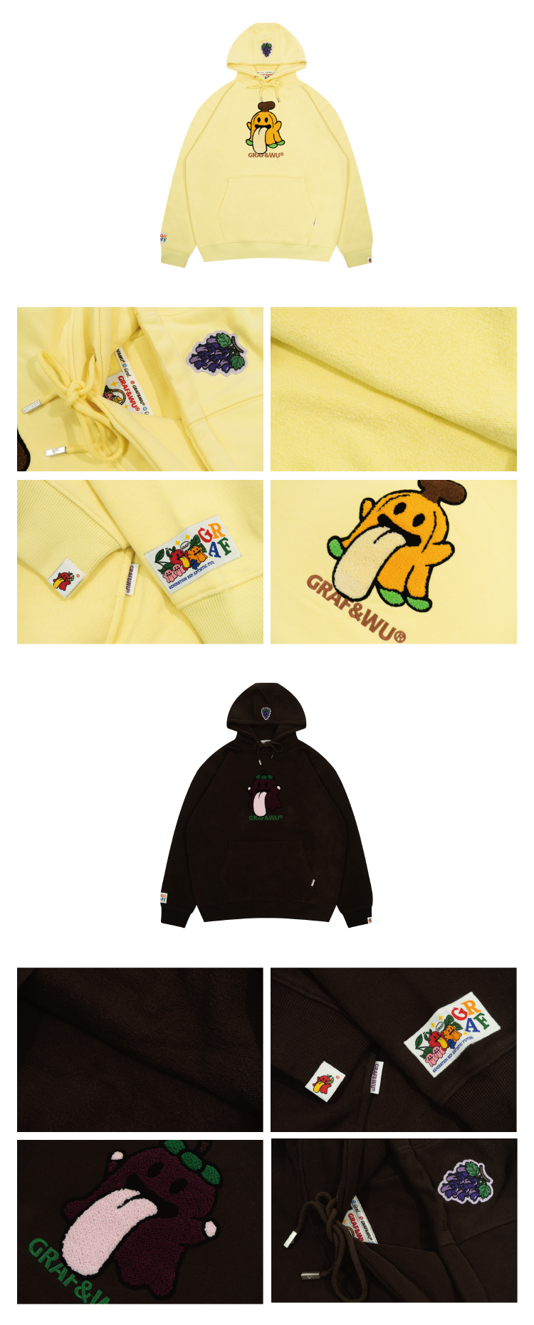 GRAF&WU Fruit Cute Ghost Towel Embroidery Fleece Hoodie
