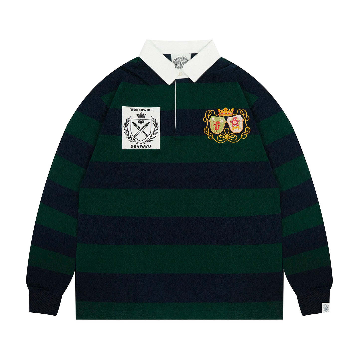 GRAF&WU Striped Polo Collar Rugby Style Design Long Sleeves Shirt