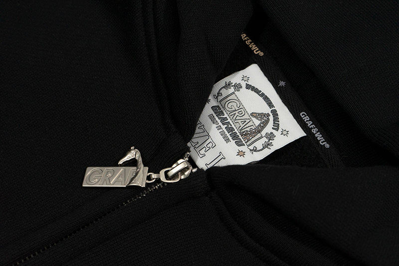 GRAF&WU Zip-up Hoodie Metal Deer Emblem Thick Fleece Cardigan