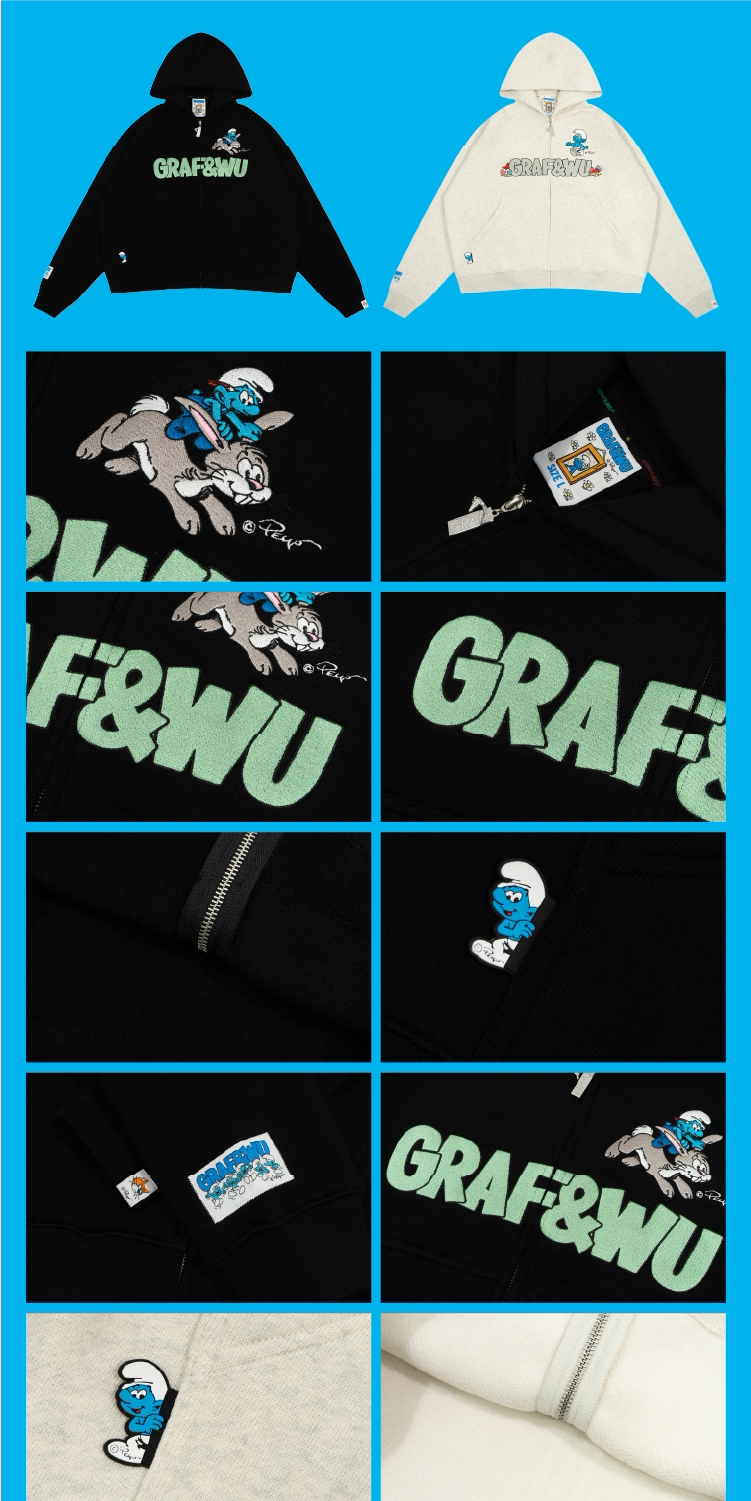 GRAF X SMURF Rabbit Robot Character Graphic Zip-up Fleece Hoodie