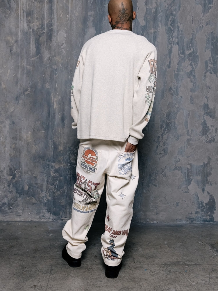 GRAF&WU Brand LOGO Angel Goddess Printing Cargo Pants