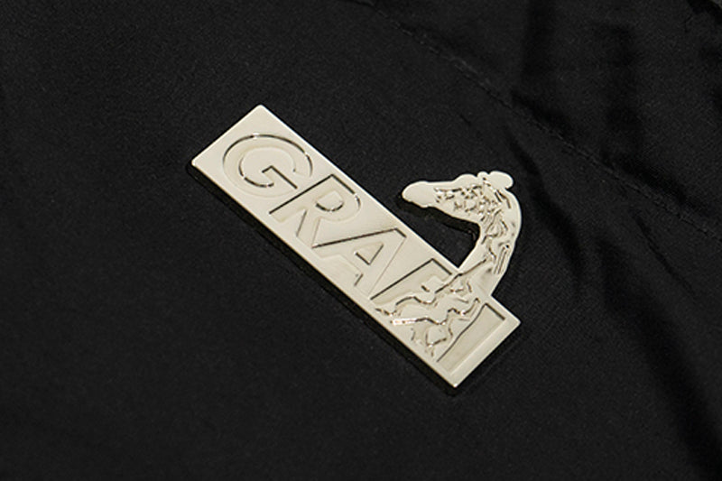 GRAF&WU Metal AK47 Angel Deer Logo PU Leather Collar Down Jacket