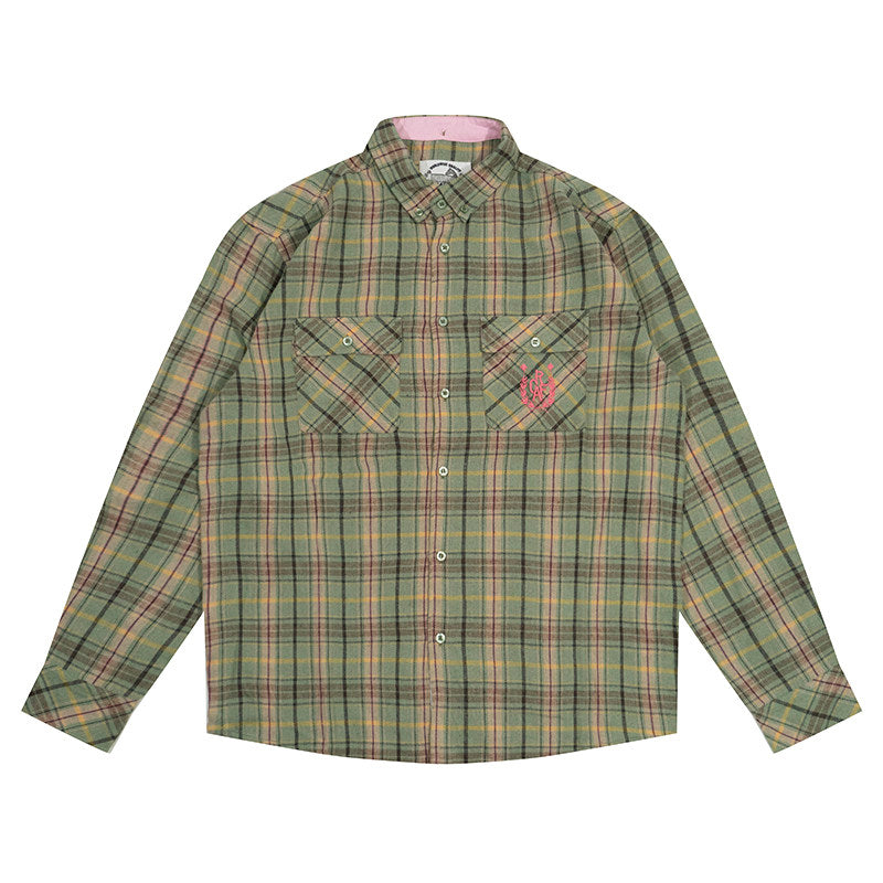 GRAF&WU Vintage Plaid Button Up Shirt Embroidered Streetwear