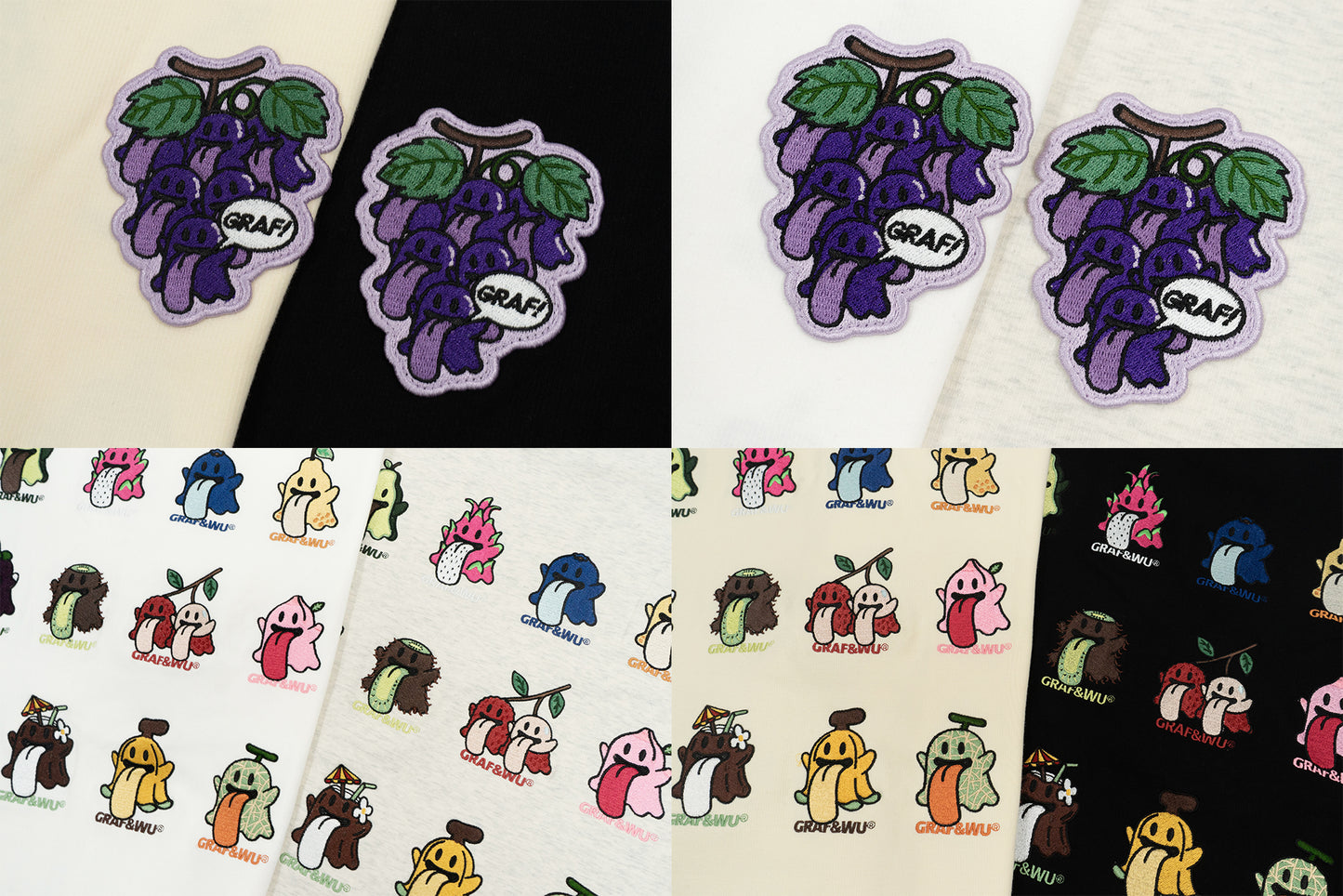 GRAF&WU Fruit Party 12 Fruit Cute Ghosts Embroidery Long-sleeves Shirt