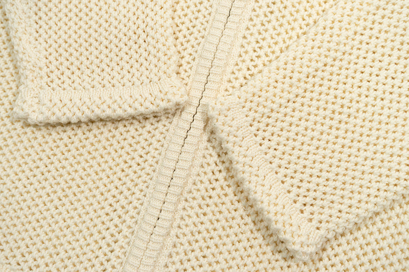 GRAF&WU Trust In GRAF Floral Embroidered Openwork Loose Hooded Zip-up Knit Sweater