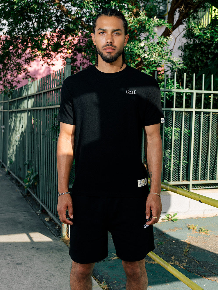 GRAF&WU Brand Letter Embroidered Graphic Tee Unisex Oversized Streetwear