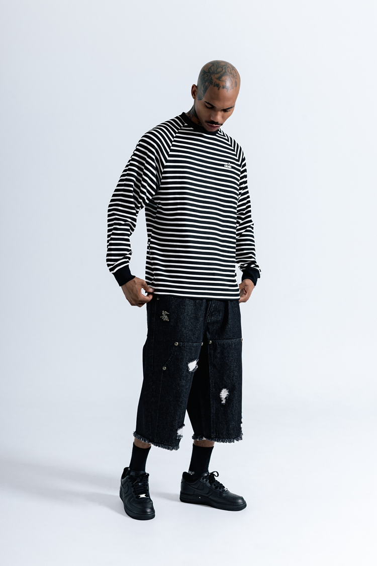 GRAF& WU Metal Giraffe Logo Streetwear Striped Long-Sleeve Shirt