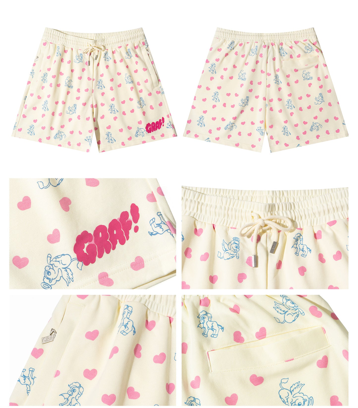 GRAF&WU Cartoon Angel Pony Heart-shaped Cute Cotton Athletic Shorts