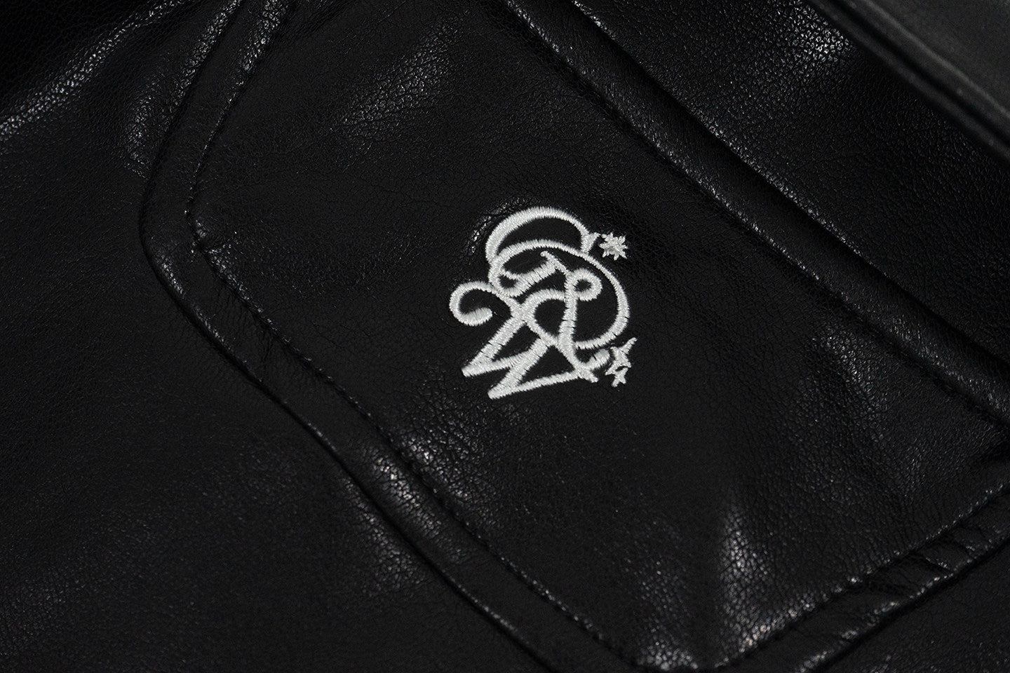 GRAF&WU Retro PU Leather Patchwork Black Warrior Sports Jacket