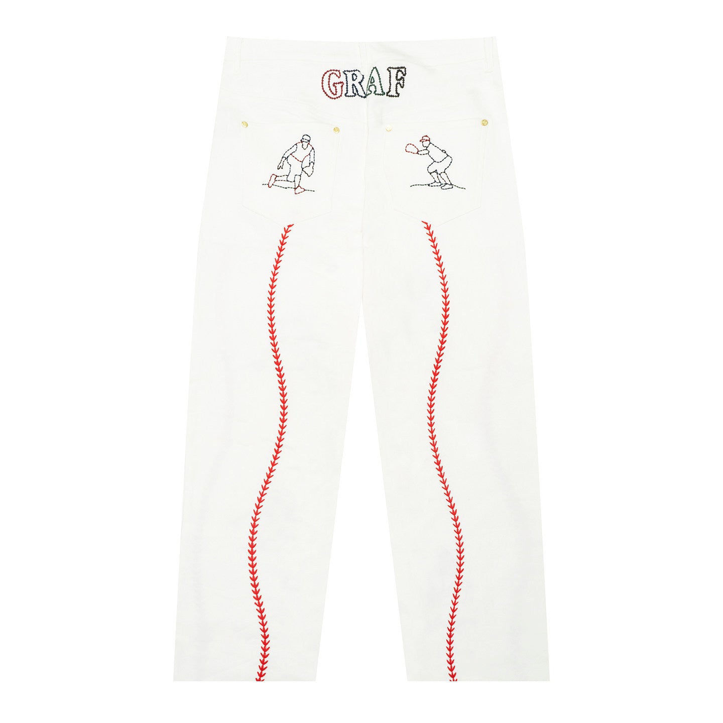 GRAF&WU Baseball Figure Handmade Embroidered Fashion Pants