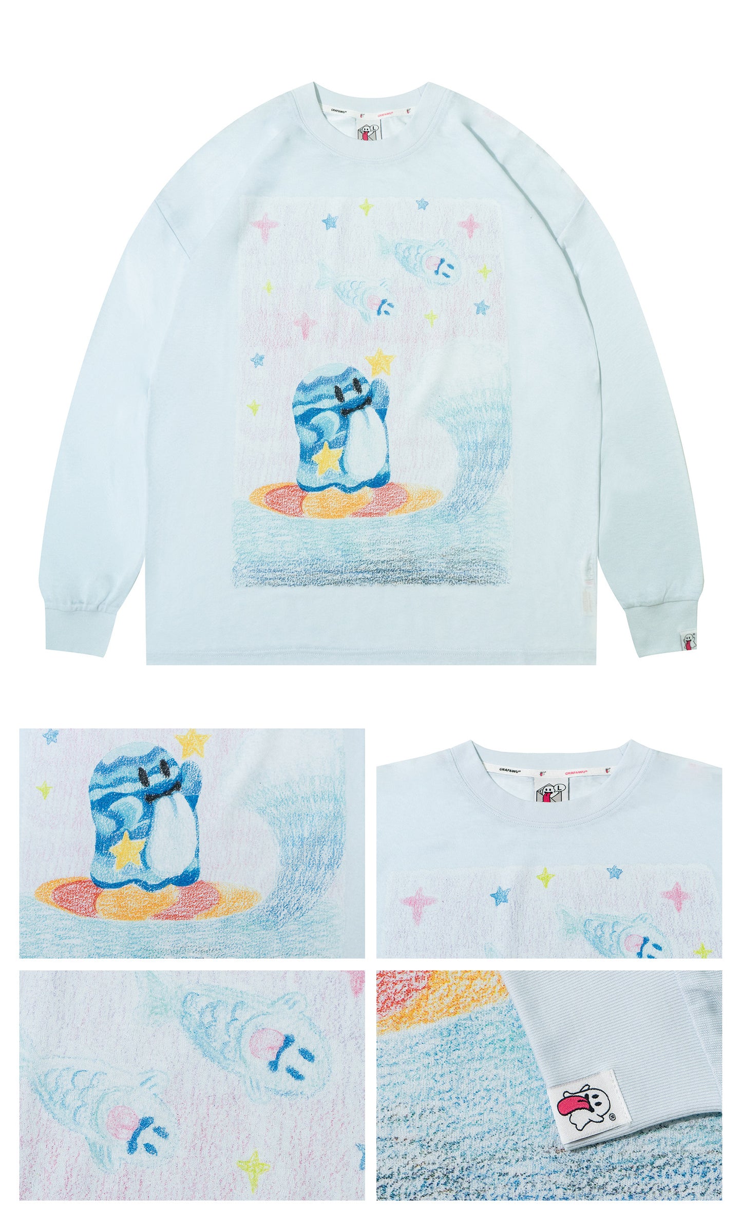 GRAF&WU Tencel Thin Long-Sleeve Cute Ghost Planet Art Shirt